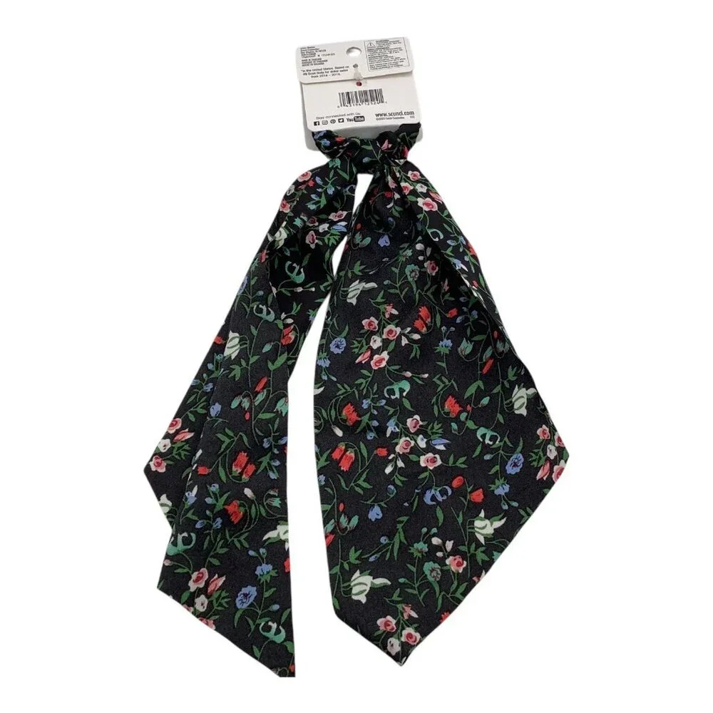 Scunci U Got This Women's Black Floral Satin Hair Scrunchie Scarf 12524